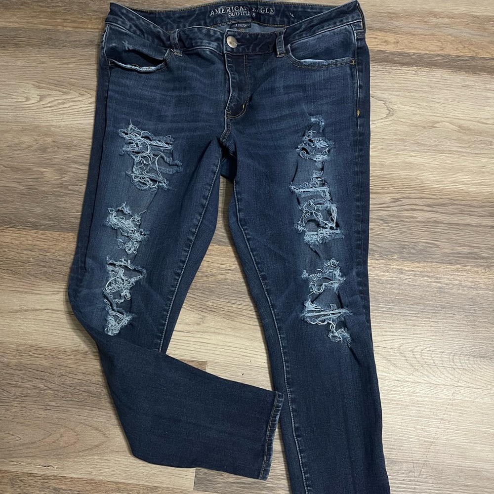 American Eagle Outfitters Dark Blue Distressed Skinny Jeans